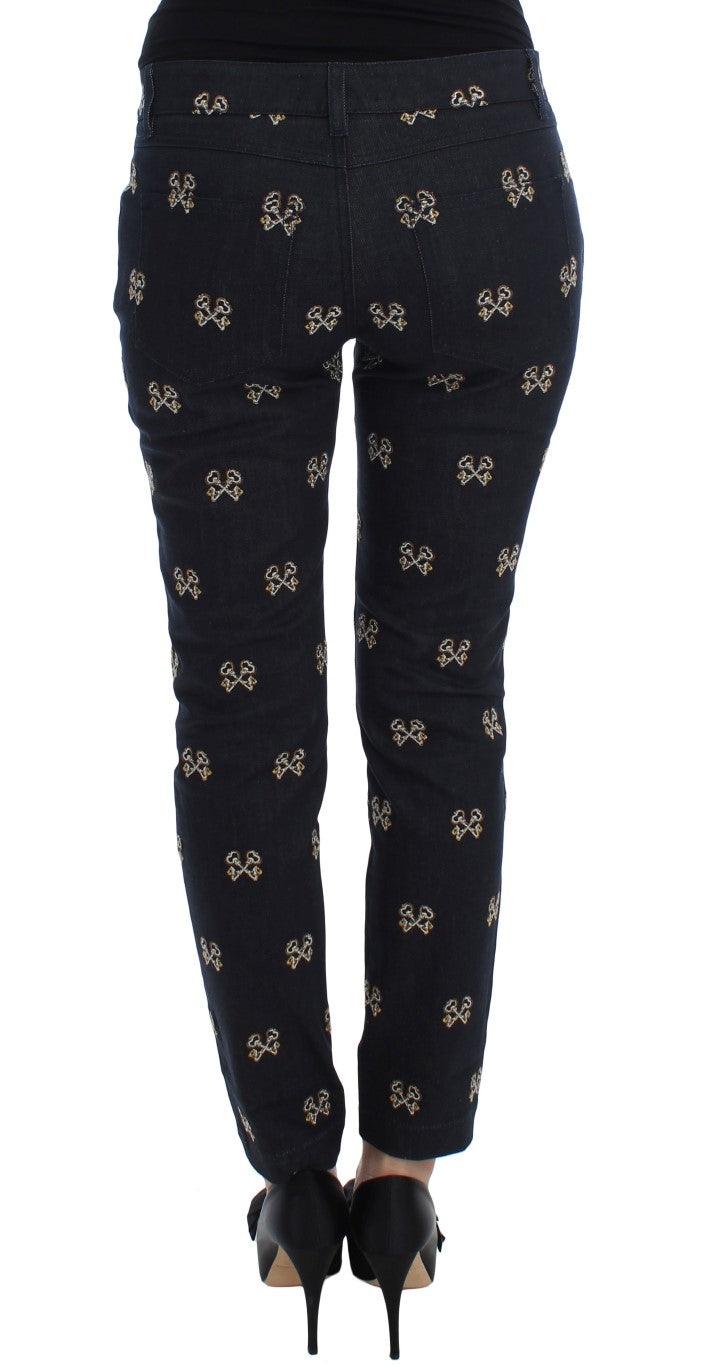 Dolce & Gabbana – Slim Fit-Jeans „KATE“ mit blauer Schlüsselstickerei