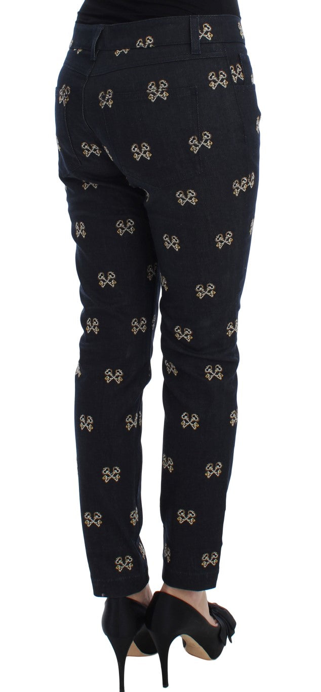 Dolce & Gabbana – Slim Fit-Jeans „KATE“ mit blauer Schlüsselstickerei