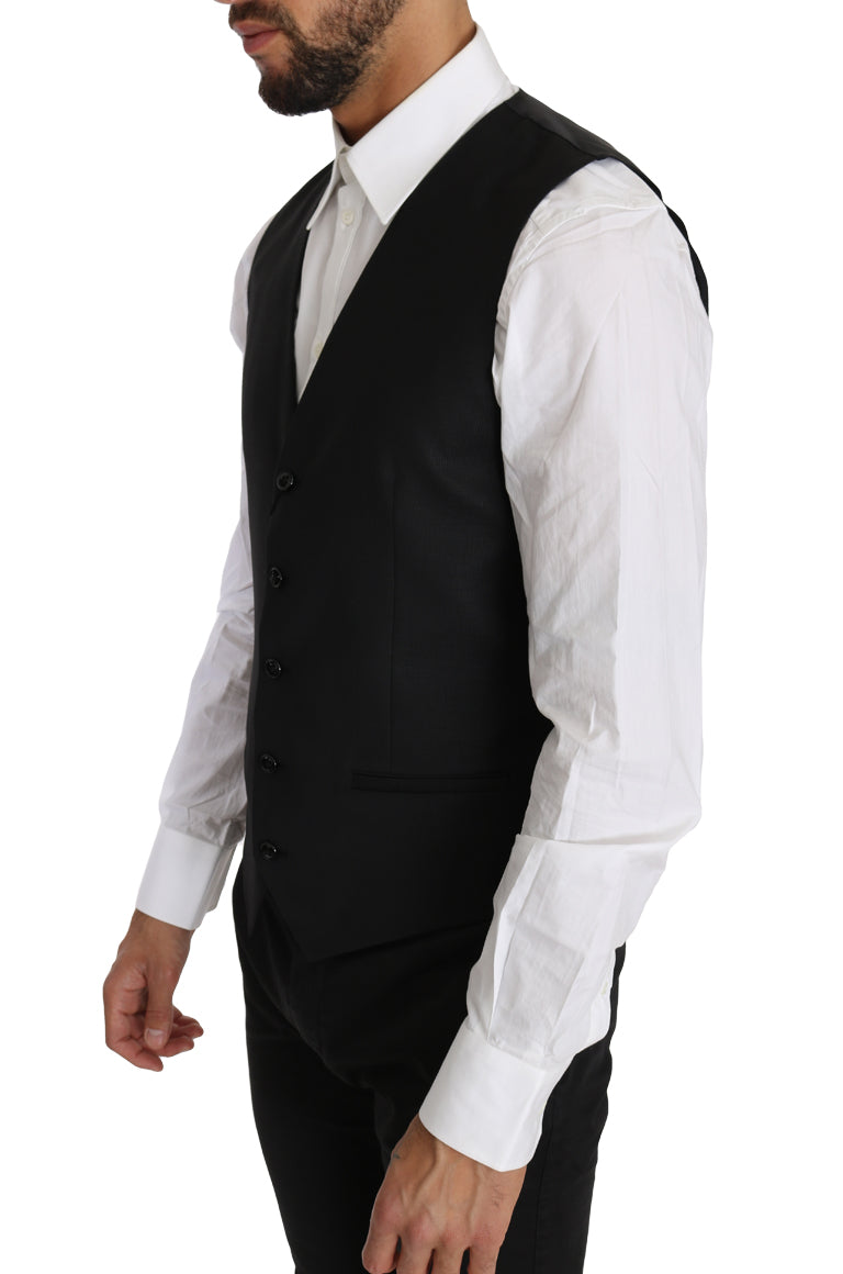 Dolce & Gabbana Schwarze Weste aus massiver Wolle und Seide