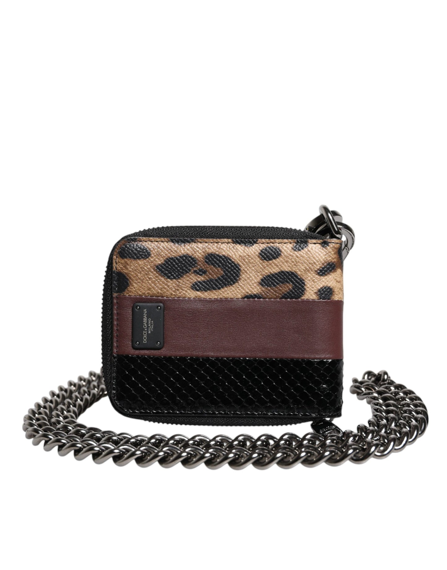 Dolce & Gabbana Mehrfarbige DG-Kartenetui-Geldbörse aus Leopardenleder