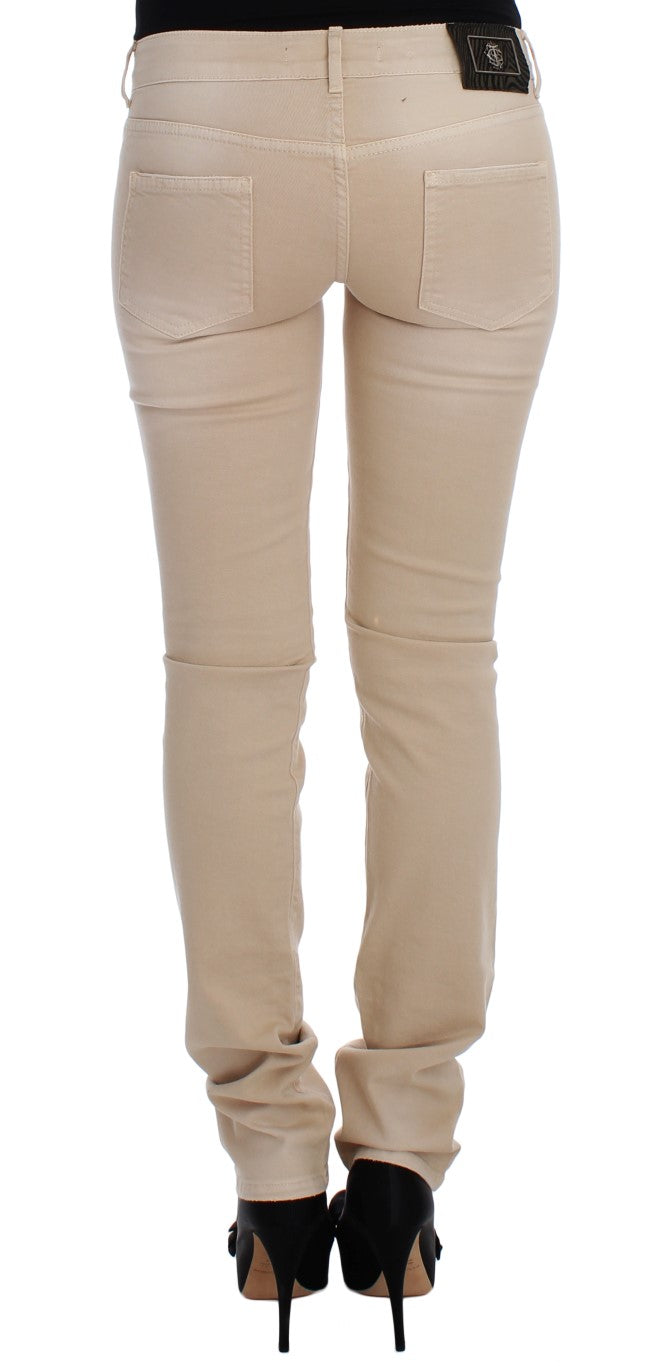 Cavalli Slim Fit Jeans aus Baumwollstretch in Beige-Waschung