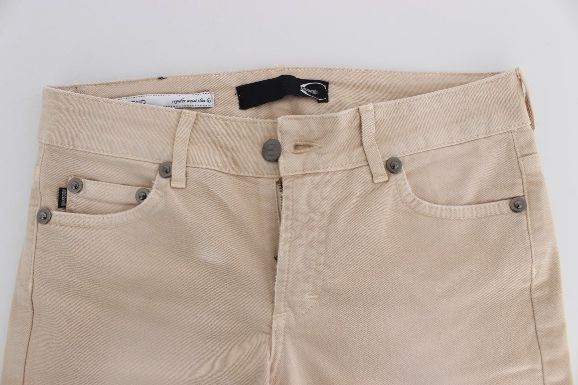 Cavalli Slim Fit Jeans aus Baumwollstretch in Beige-Waschung