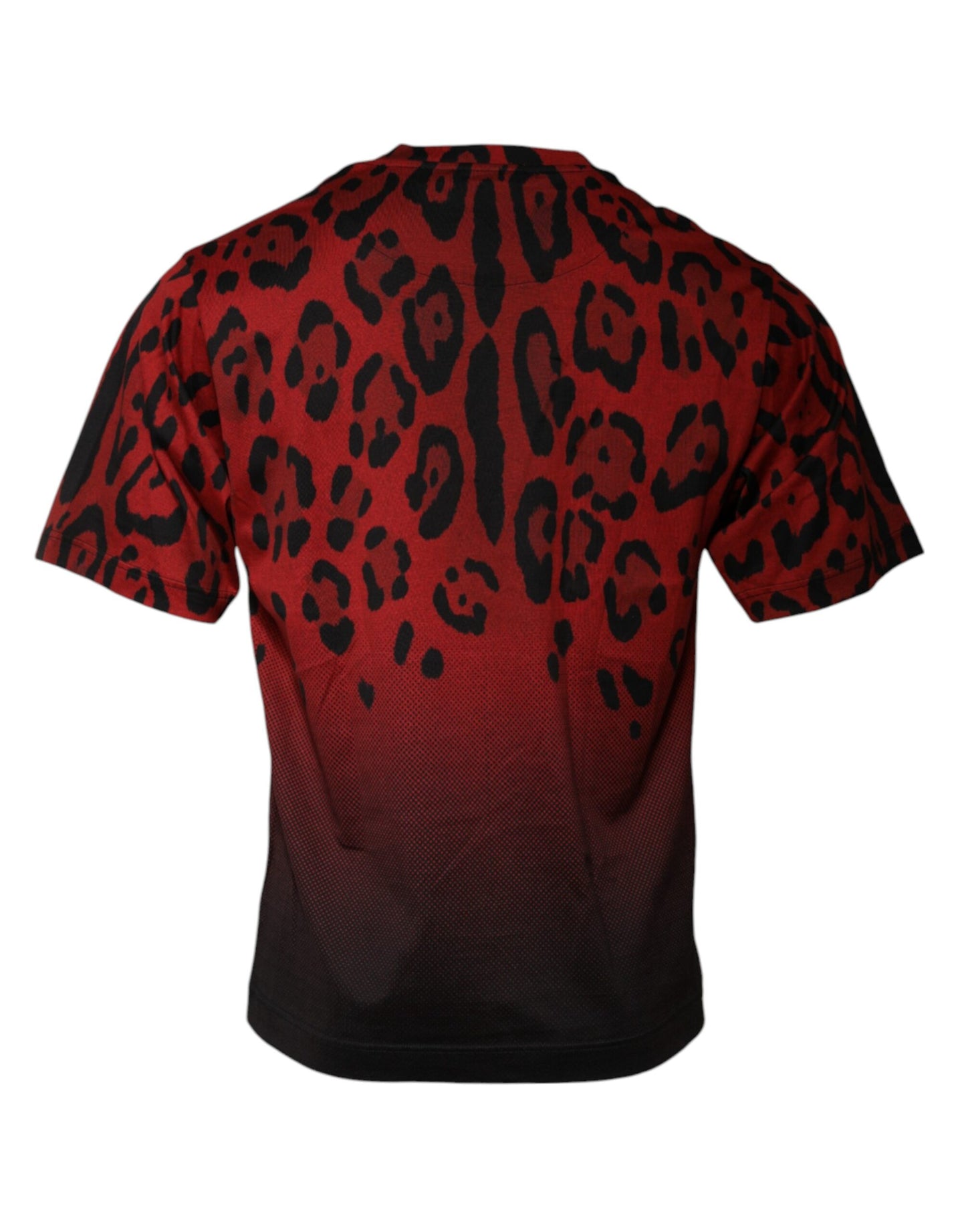Dolce & Gabbana – Rotes T-Shirt aus Baumwolle mit Leopardenmuster und kurzen Ärmeln