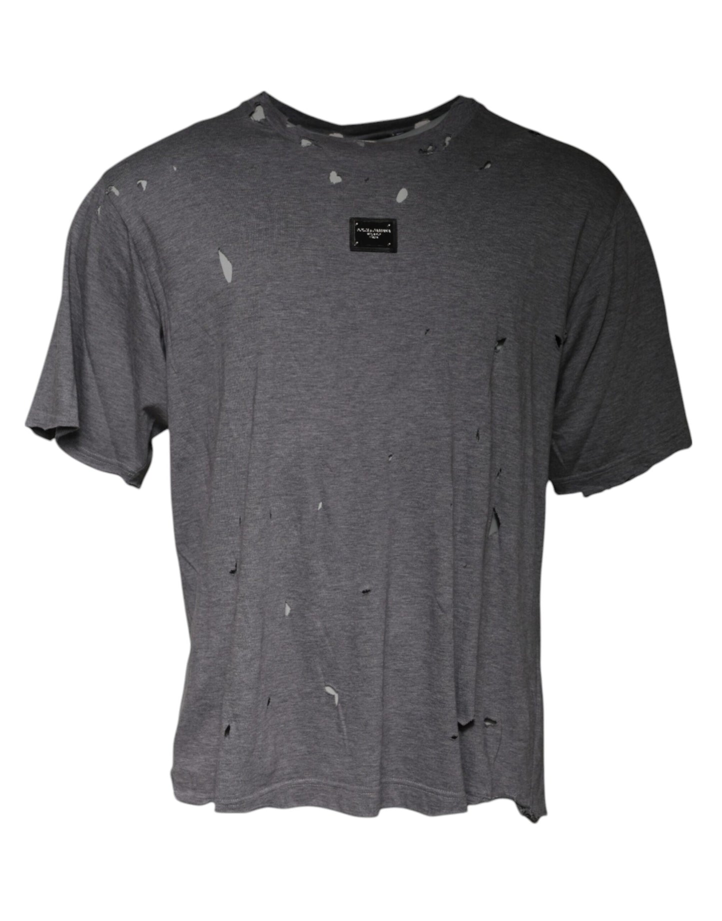 Dolce & Gabbana – Graues T-Shirt mit Rundhalsausschnitt und kurzen Ärmeln und Logo