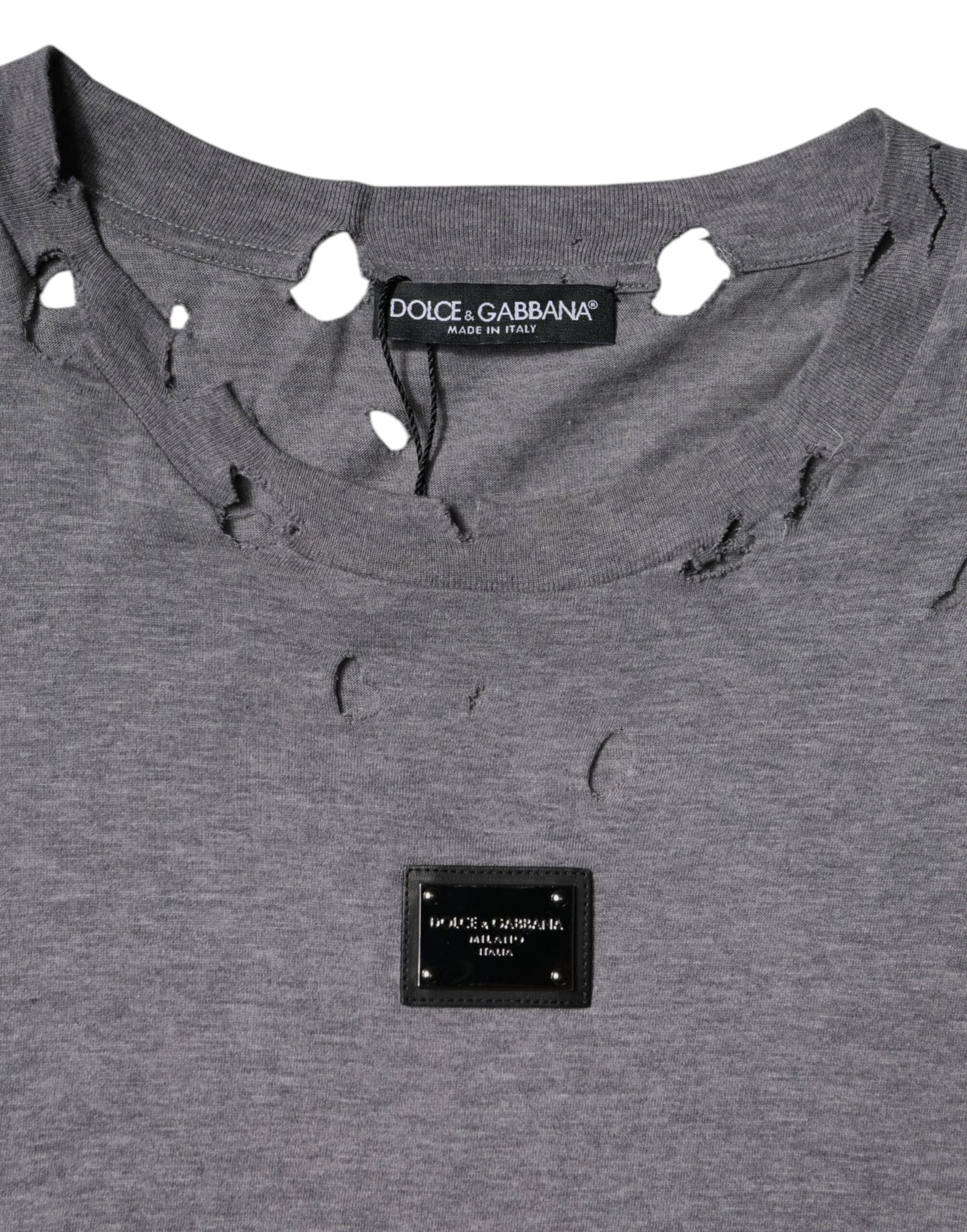Dolce & Gabbana – Graues T-Shirt mit Rundhalsausschnitt und kurzen Ärmeln und Logo
