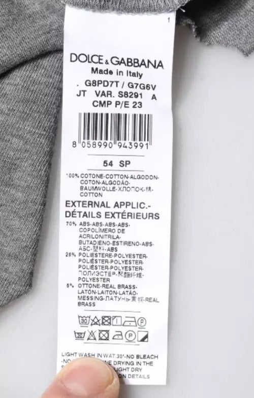 Dolce & Gabbana – Graues T-Shirt mit Rundhalsausschnitt und kurzen Ärmeln und Logo
