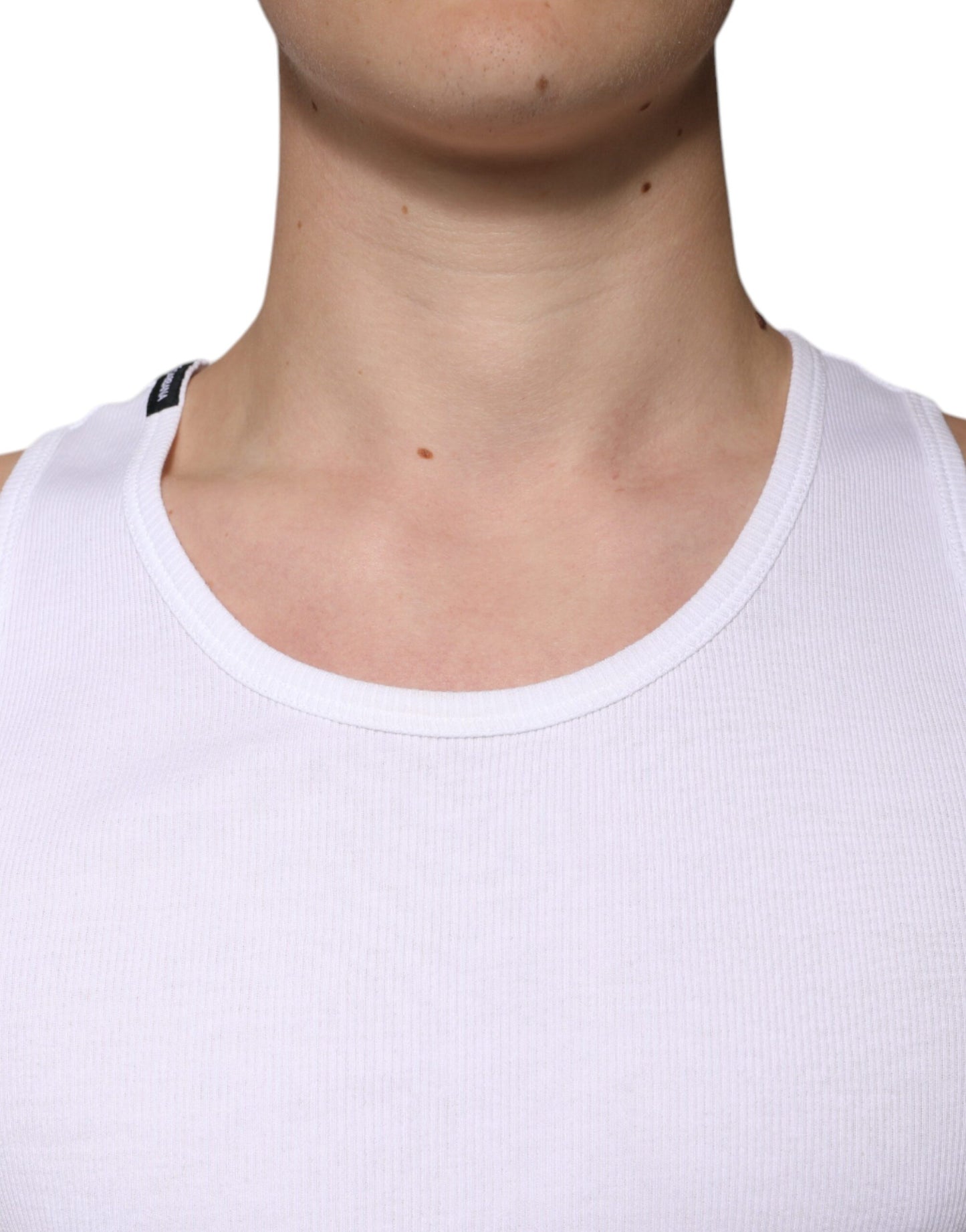 Dolce & Gabbana – Ärmelloses Tank-T-Shirt aus weißer Baumwolle mit Rundhalsausschnitt