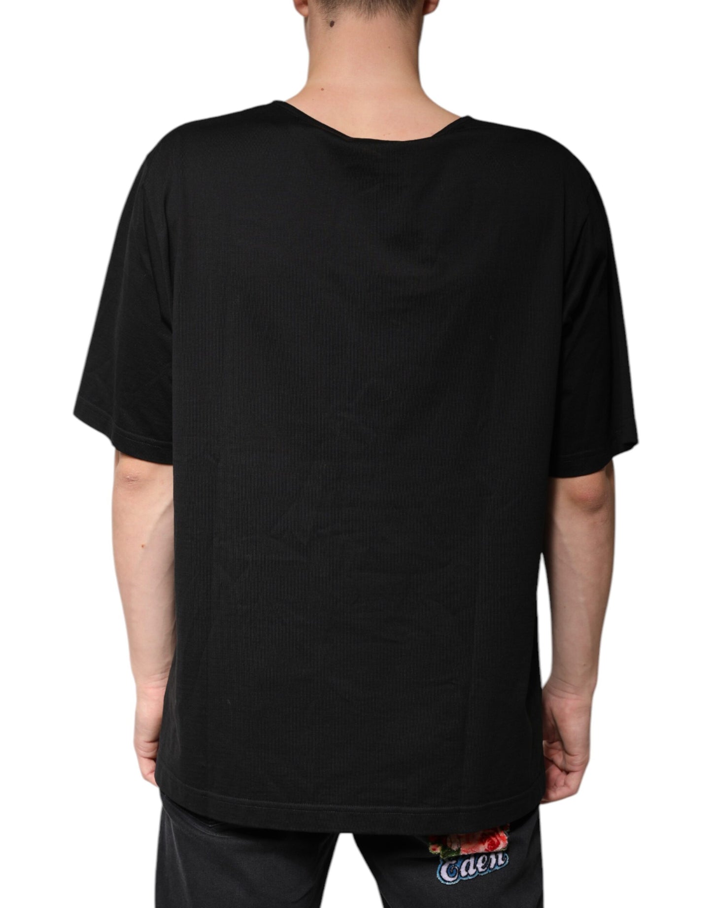 Dolce & Gabbana – Schwarzes T-Shirt aus Baumwolle mit V-Ausschnitt und kurzen Ärmeln