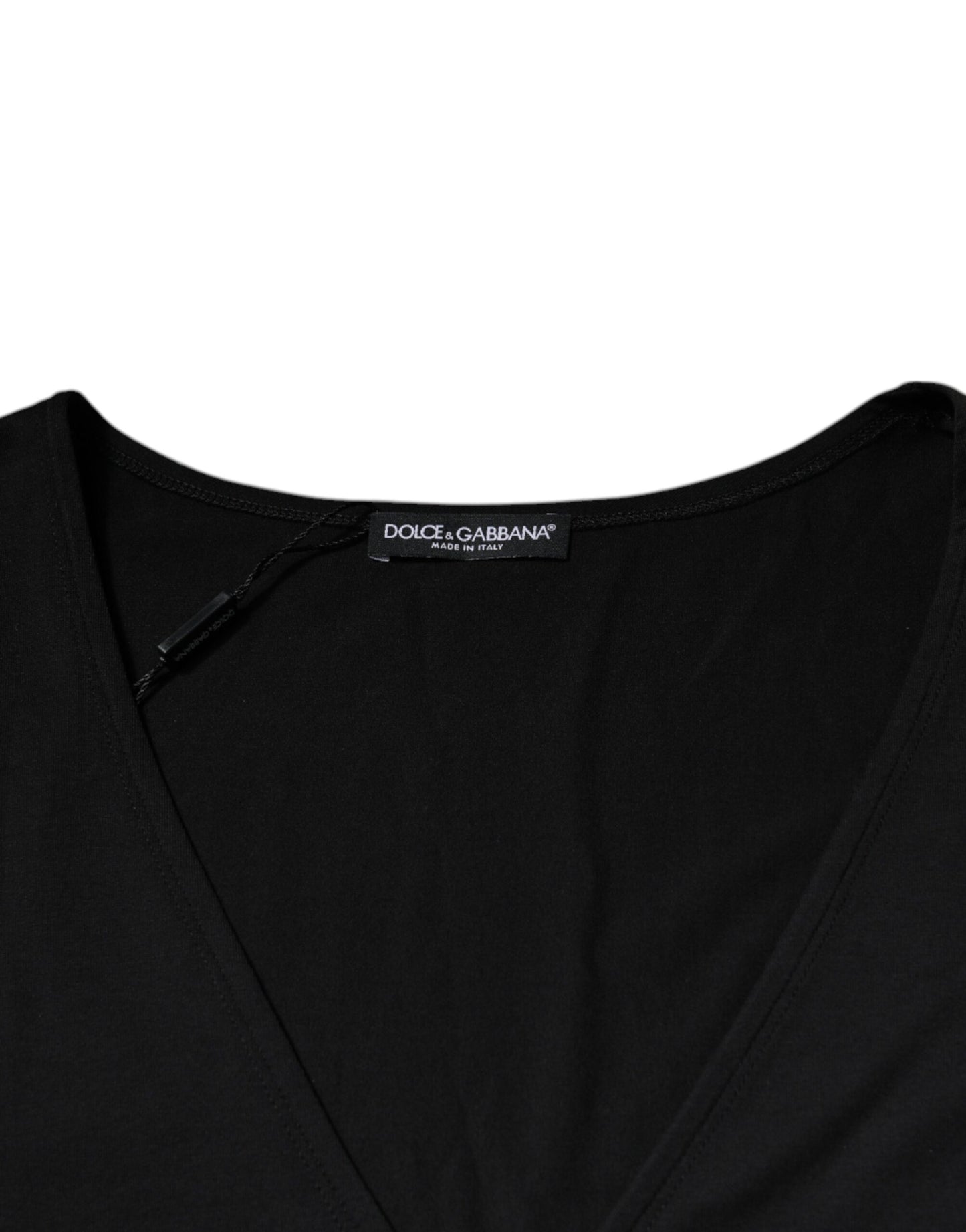 Dolce & Gabbana – Schwarzes T-Shirt aus Baumwolle mit V-Ausschnitt und kurzen Ärmeln