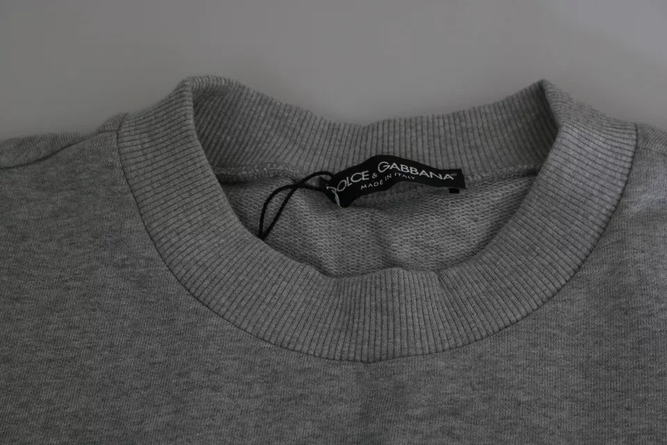 Dolce & Gabbana Grauer Pullover aus Baumwolle mit Crown King-Print