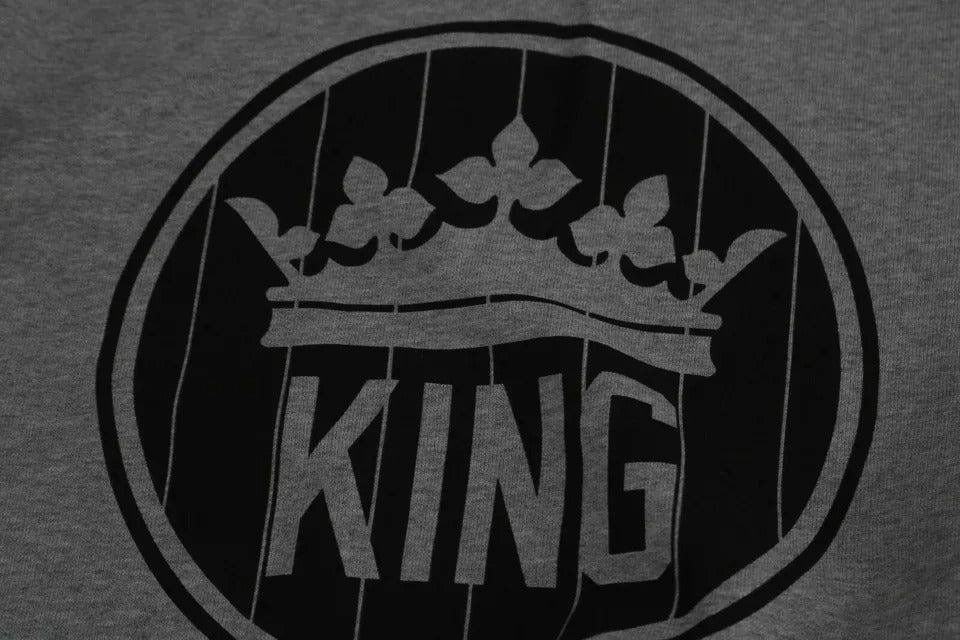 Dolce & Gabbana Grauer Pullover aus Baumwolle mit Crown King-Print