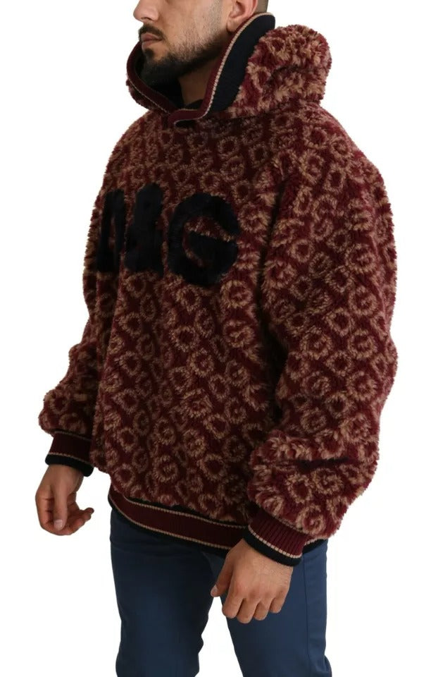 Dolce & Gabbana Rot-Beige Oversize-Kapuzenpullover aus Wolle