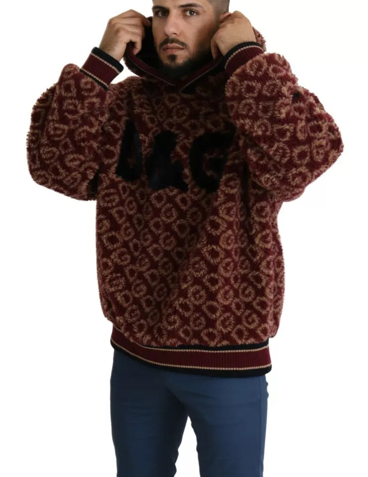Dolce & Gabbana Rot-Beige Oversize-Kapuzenpullover aus Wolle