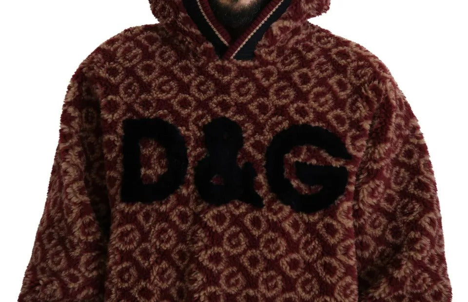 Dolce & Gabbana Rot-Beige Oversize-Kapuzenpullover aus Wolle