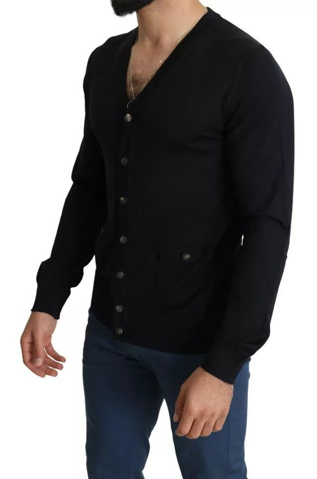 Dolce & Gabbana – Schwarzer Woll-Cardigan mit Knopfleiste für Herren