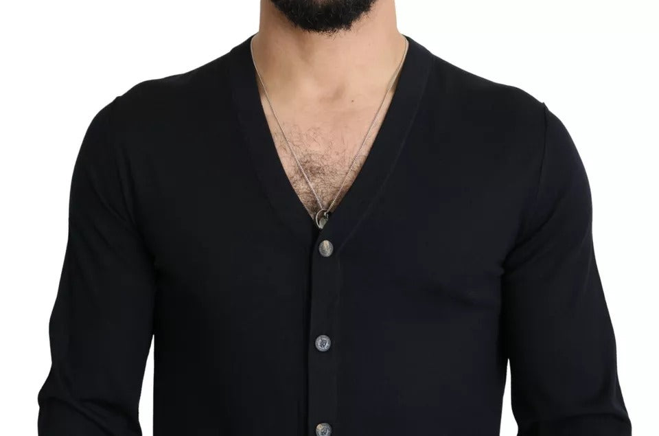 Dolce & Gabbana – Schwarzer Woll-Cardigan mit Knopfleiste für Herren
