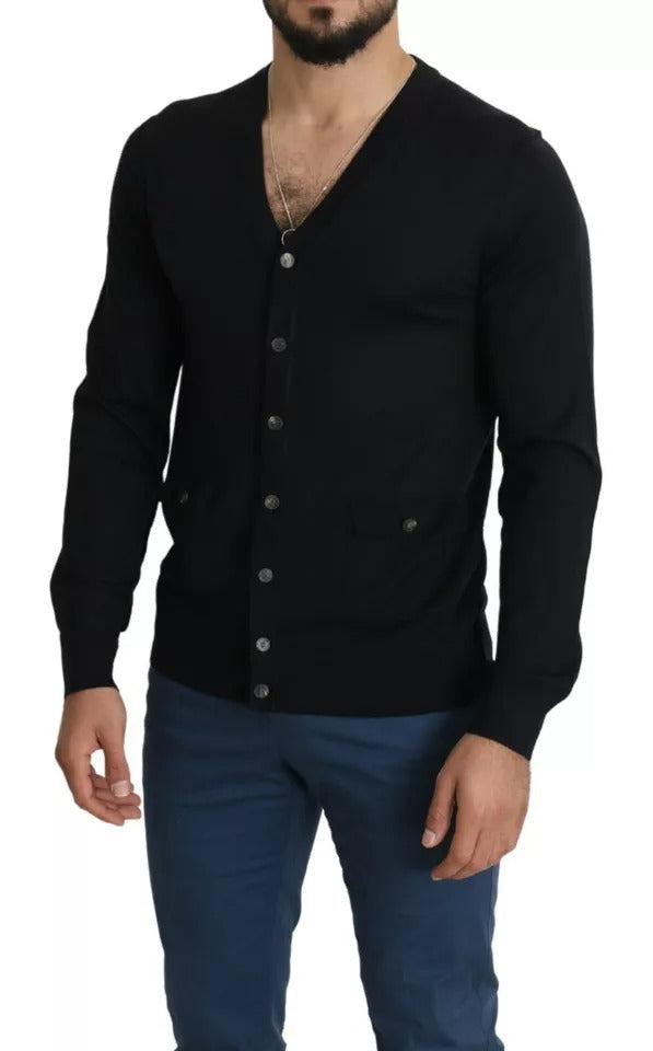 Dolce & Gabbana – Schwarzer Woll-Cardigan mit Knopfleiste für Herren