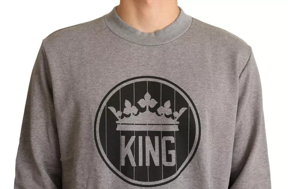 Dolce & Gabbana Grauer Pullover aus Baumwolle mit Kronenkönig
