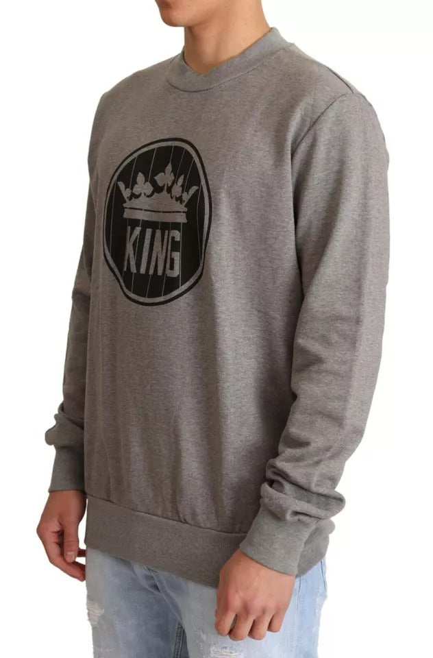 Dolce & Gabbana Grauer Pullover aus Baumwolle mit Kronenkönig