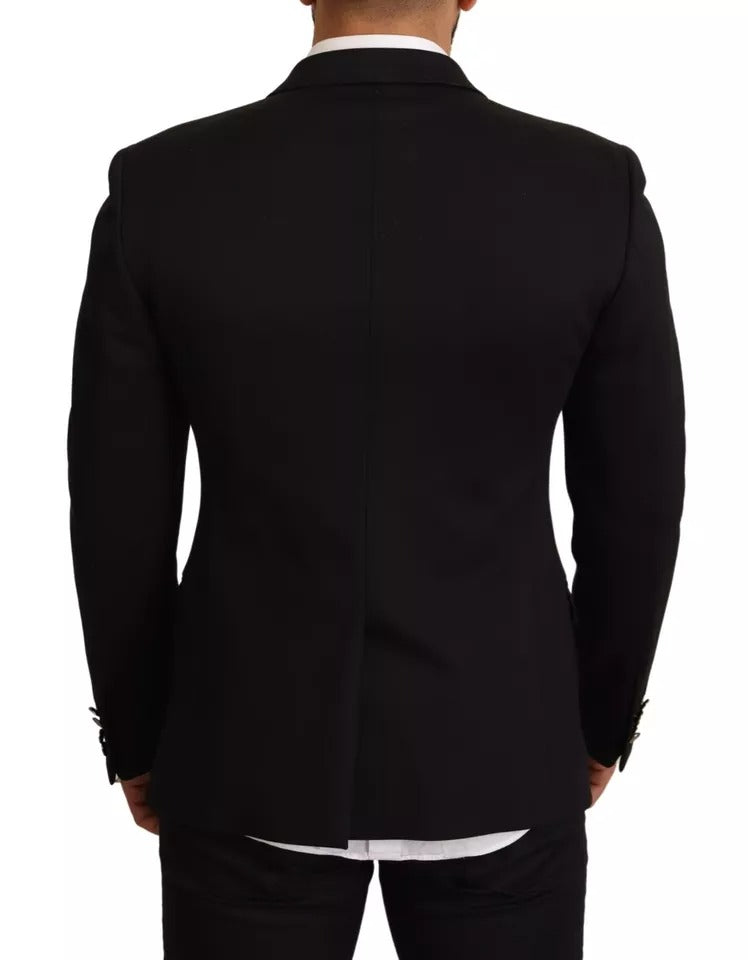 Dolce & Gabbana – Slim Fit-Mantel-Blazerjacke aus schwarzer Baumwolle