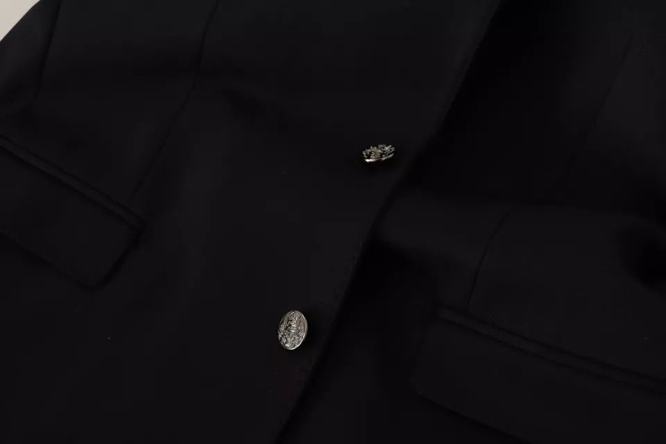 Dolce & Gabbana – Slim Fit-Mantel-Blazerjacke aus schwarzer Baumwolle