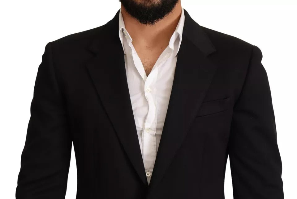 Dolce & Gabbana – Slim Fit-Mantel-Blazerjacke aus schwarzer Baumwolle