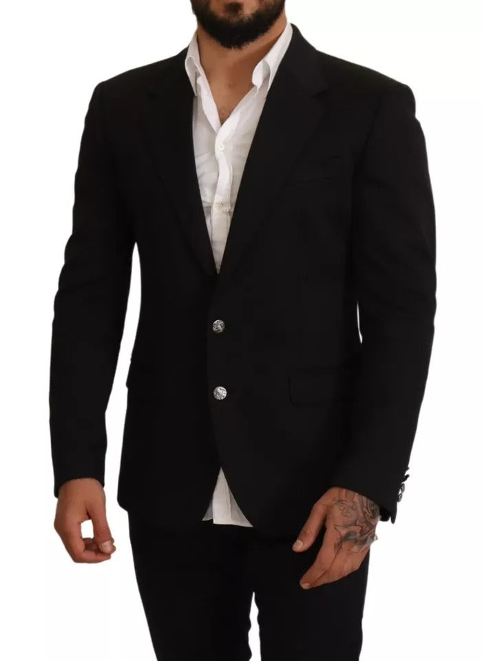 Dolce & Gabbana – Slim Fit-Mantel-Blazerjacke aus schwarzer Baumwolle