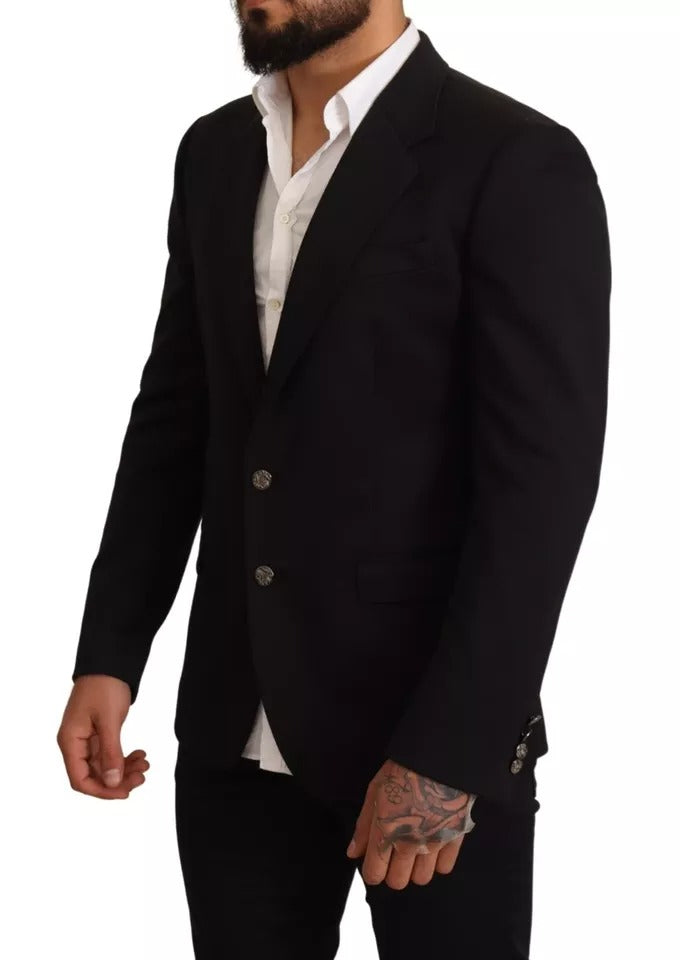Dolce & Gabbana – Slim Fit-Mantel-Blazerjacke aus schwarzer Baumwolle