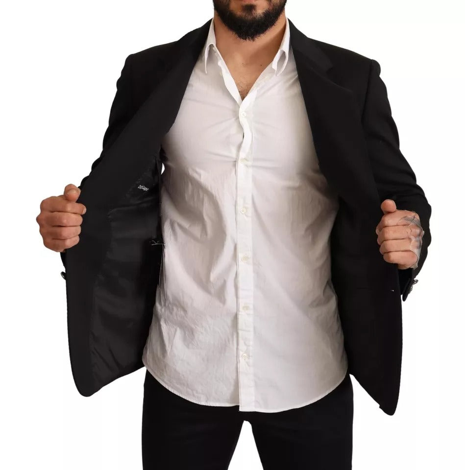 Dolce & Gabbana – Slim Fit-Mantel-Blazerjacke aus schwarzer Baumwolle