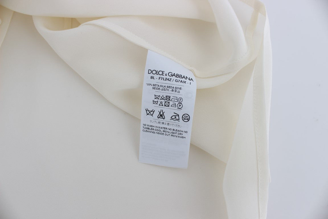 Dolce & Gabbana – Weiße Seidenbluse mit Pailletten und Schlüsseldesign, T-Shirt-Oberteil