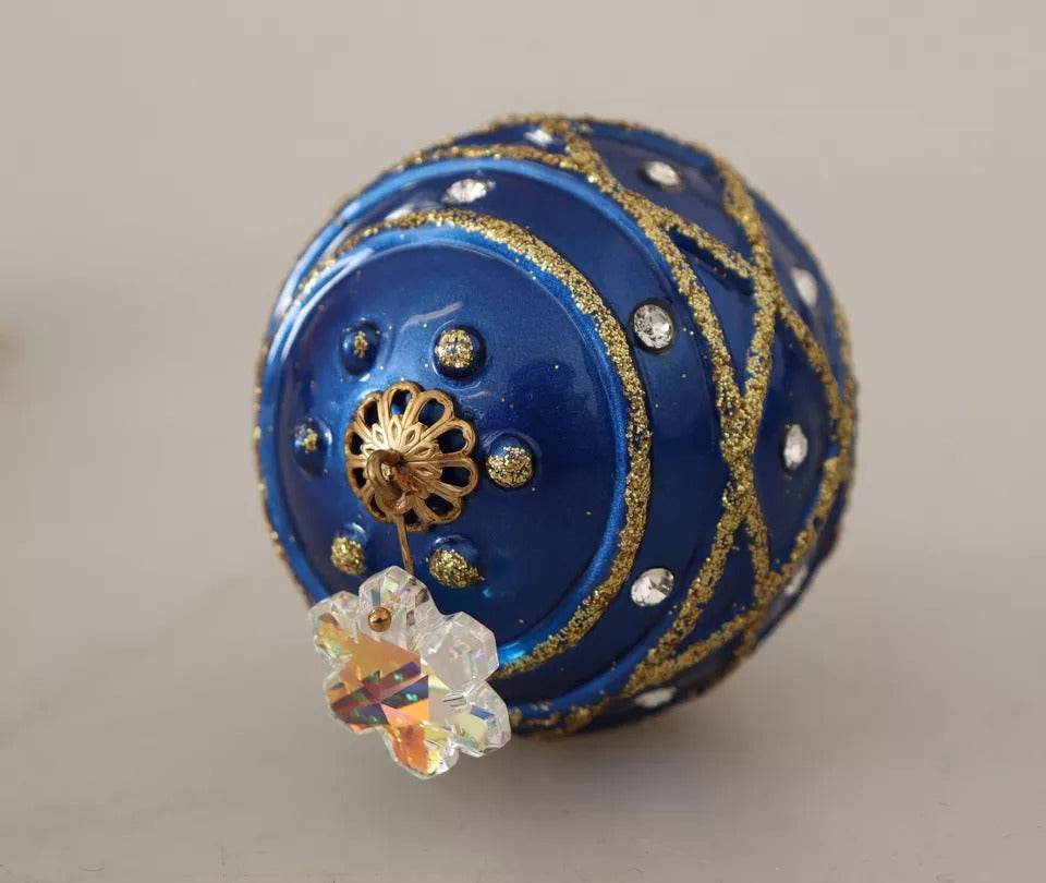 Dolce & Gabbana Gold Messing Blau Weihnachtskugel Kristall Haken Schmuck Ohrringe