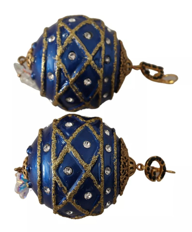 Dolce & Gabbana Gold Messing Blau Weihnachtskugel Kristall Haken Schmuck Ohrringe
