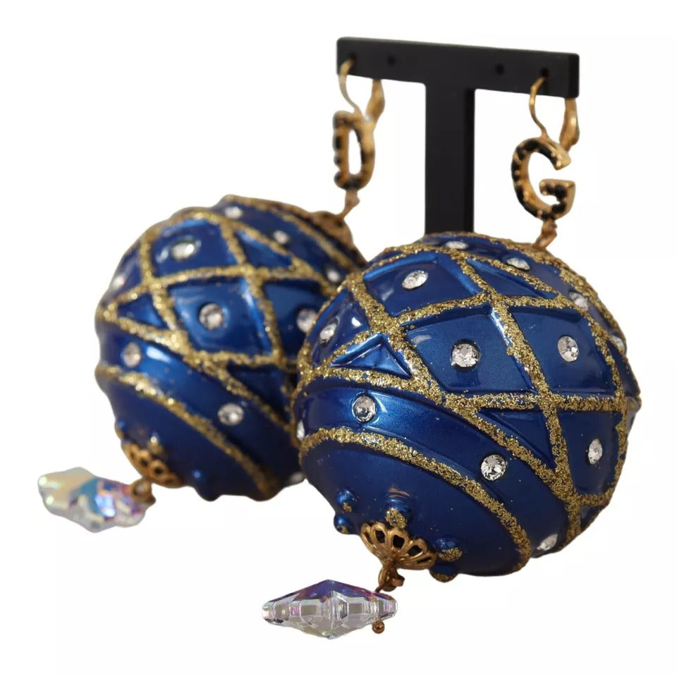 Dolce & Gabbana Gold Messing Blau Weihnachtskugel Kristall Haken Schmuck Ohrringe