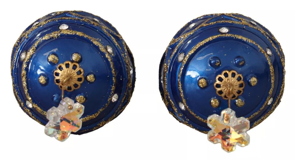 Dolce & Gabbana Gold Messing Blau Weihnachtskugel Kristall Haken Schmuck Ohrringe