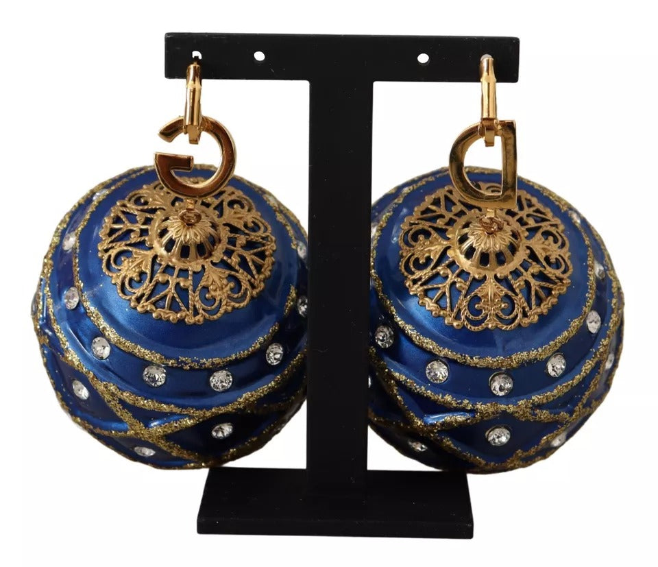 Dolce & Gabbana Gold Messing Blau Weihnachtskugel Kristall Haken Schmuck Ohrringe