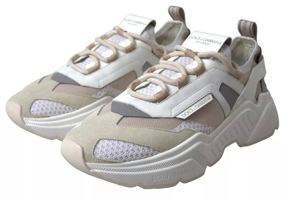 Dolce & Gabbana Weiß Beige Leder Sport DAYMASTER Schuhe Sneakers
