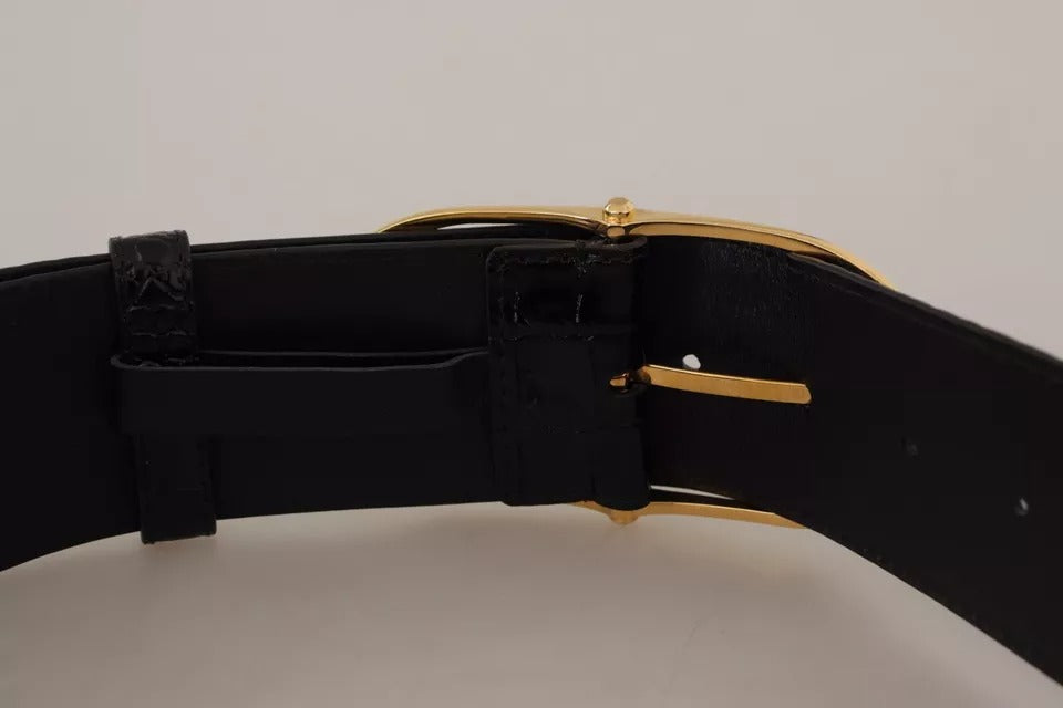 Dolce & Gabbana – Breiter Gürtel aus geprägtem Leder in Schwarz mit goldener Metallschnalle