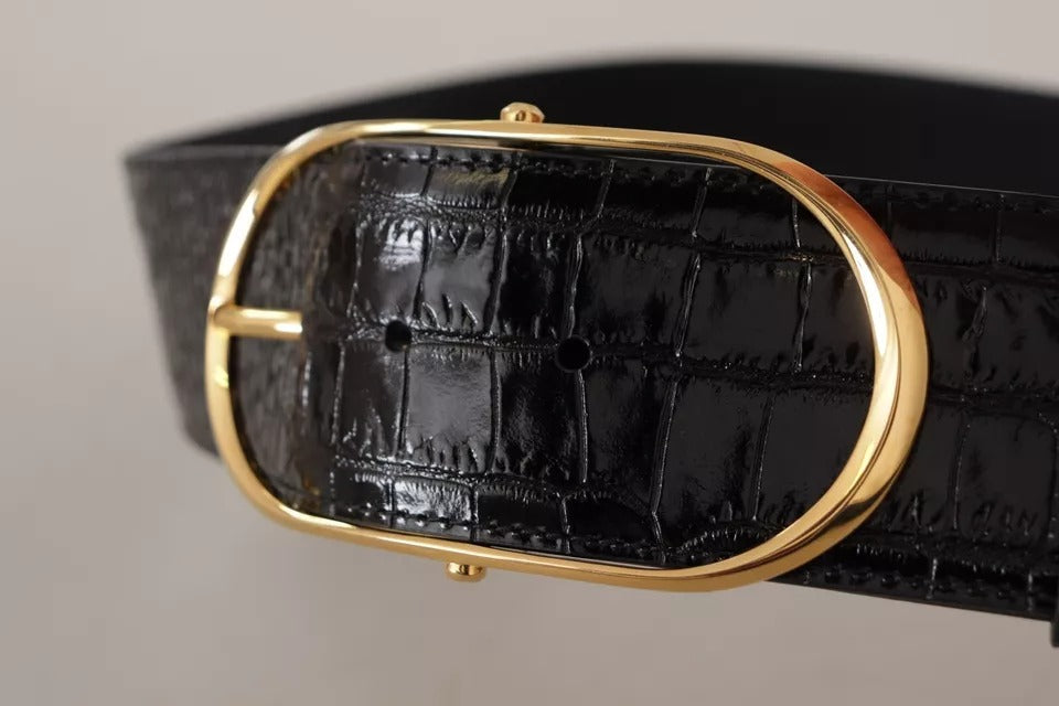 Dolce & Gabbana – Breiter Gürtel aus geprägtem Leder in Schwarz mit goldener Metallschnalle