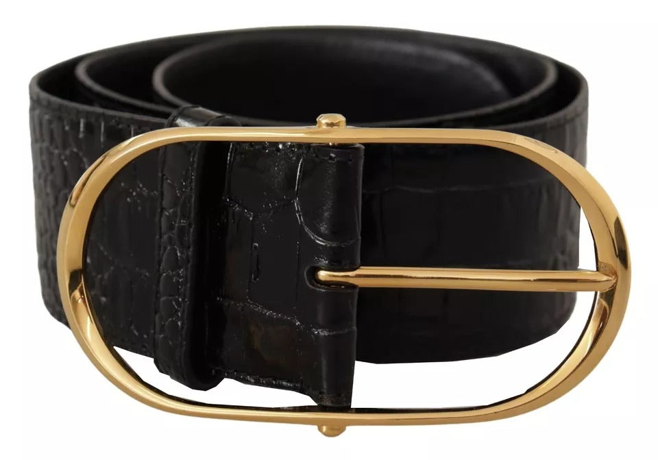 Dolce & Gabbana – Breiter Gürtel aus geprägtem Leder in Schwarz mit goldener Metallschnalle