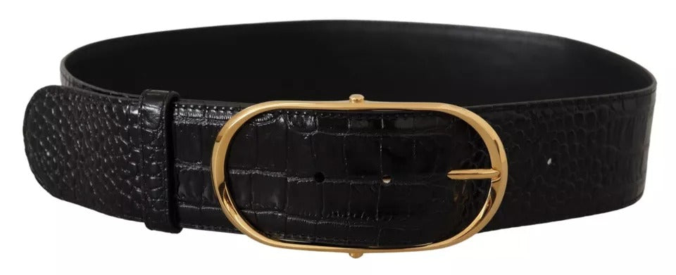 Dolce & Gabbana – Breiter Gürtel aus geprägtem Leder in Schwarz mit goldener Metallschnalle