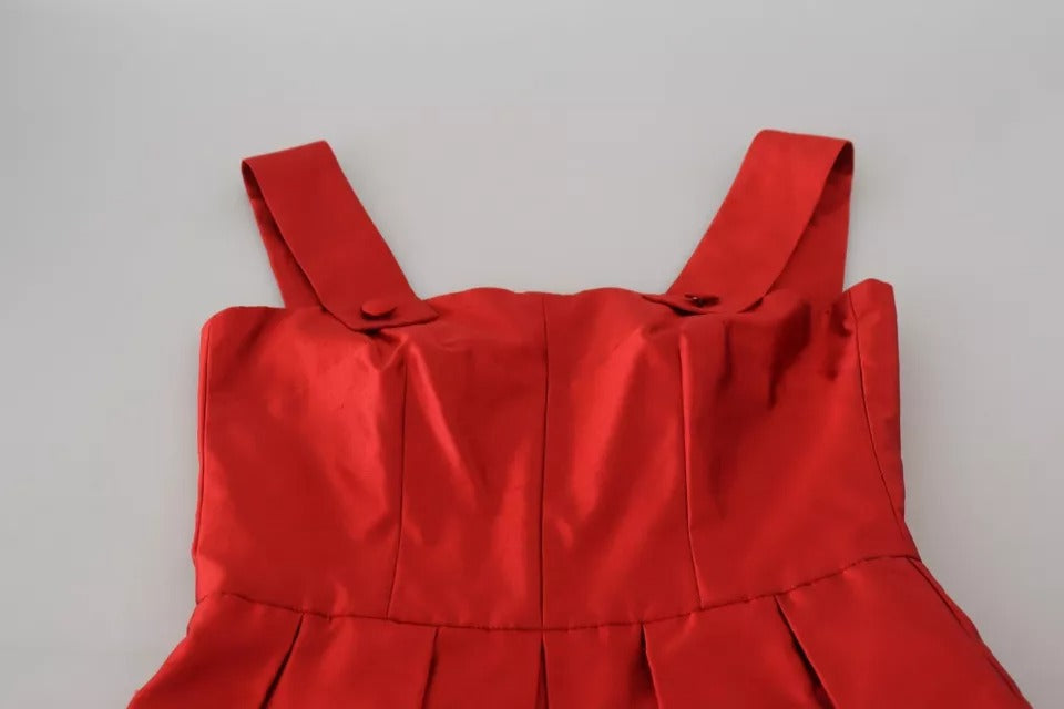 Dolce & Gabbana Rotes A-Linien-Midikleid aus Satinseide mit Plissee