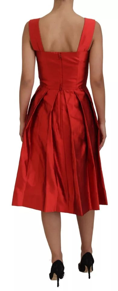 Dolce & Gabbana Rotes A-Linien-Midikleid aus Satinseide mit Plissee