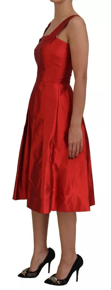 Dolce & Gabbana Rotes A-Linien-Midikleid aus Satinseide mit Plissee
