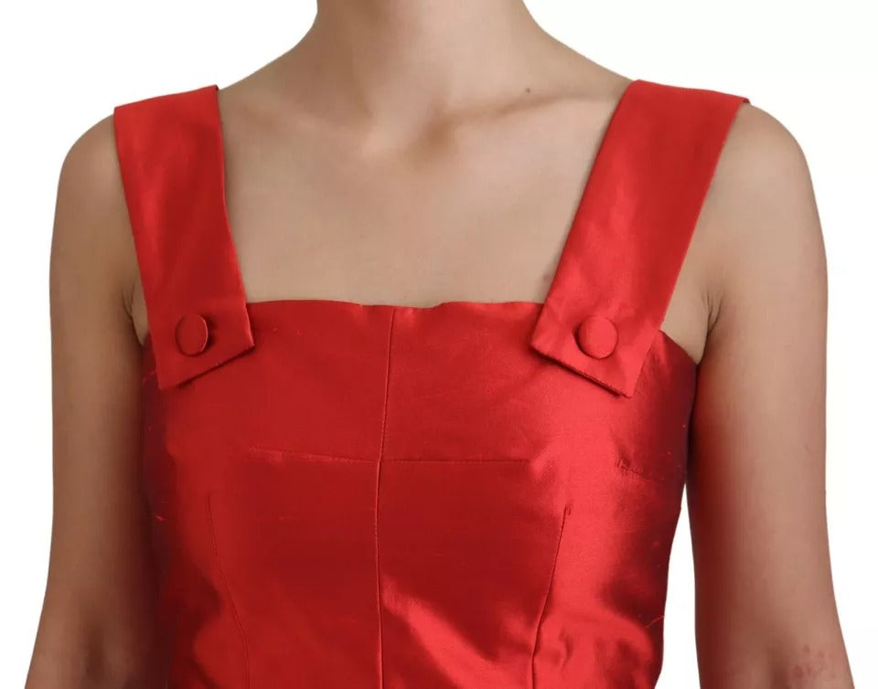 Dolce & Gabbana Rotes A-Linien-Midikleid aus Satinseide mit Plissee