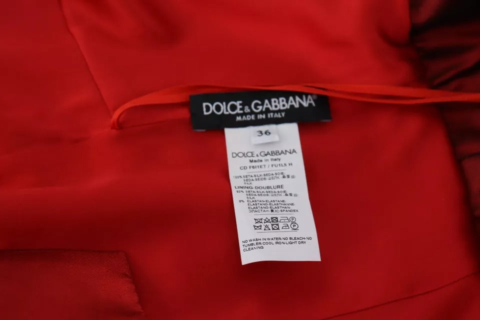 Dolce & Gabbana Rotes A-Linien-Midikleid aus Satinseide mit Plissee