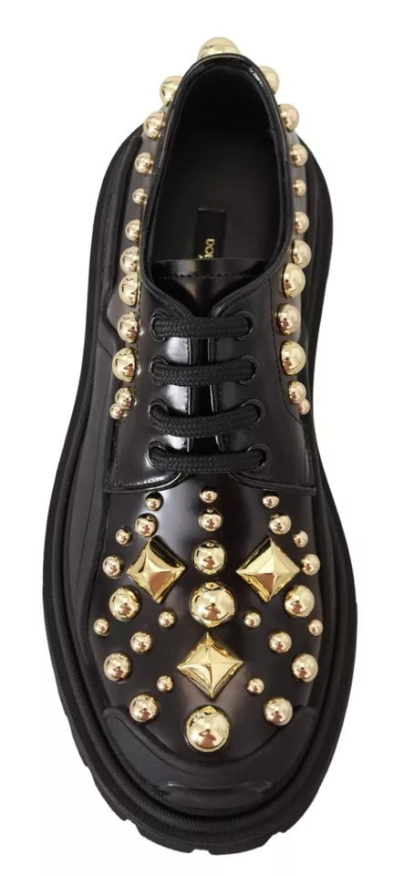 Dolce & Gabbana – Trekking-Derby-Schuhe aus schwarzem Leder mit Verzierung