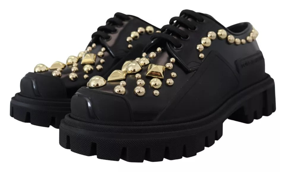 Dolce & Gabbana – Trekking-Derby-Schuhe aus schwarzem Leder mit Verzierung