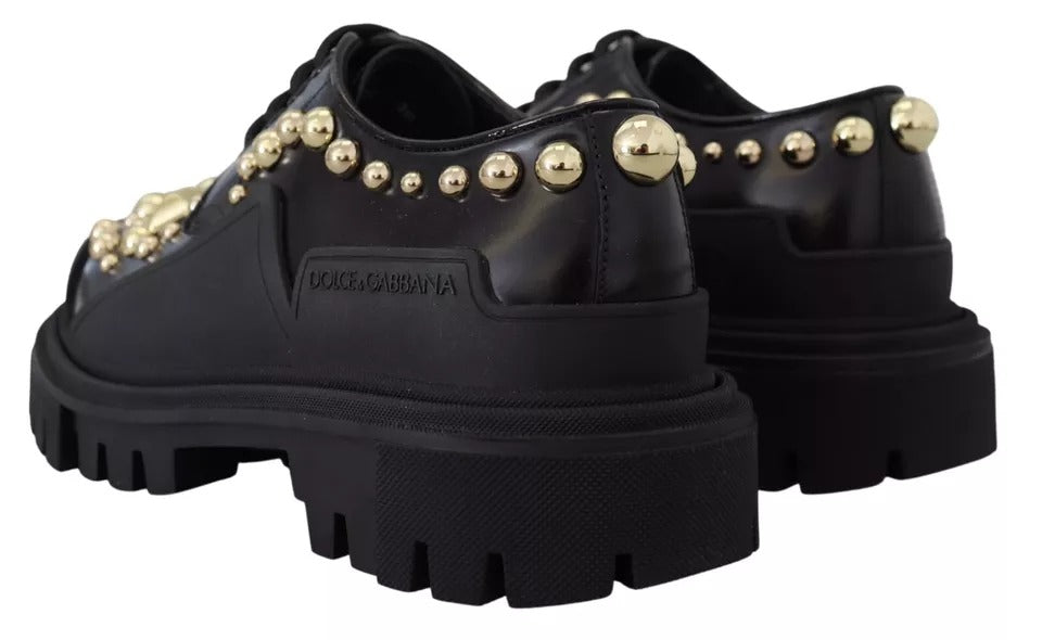 Dolce & Gabbana – Trekking-Derby-Schuhe aus schwarzem Leder mit Verzierung