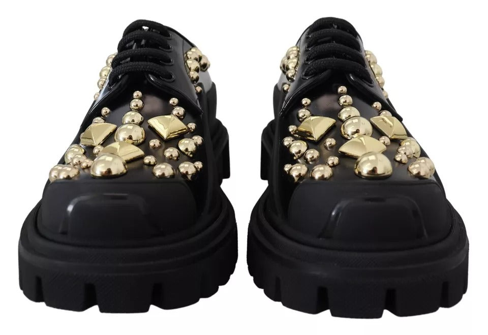 Dolce & Gabbana – Trekking-Derby-Schuhe aus schwarzem Leder mit Verzierung