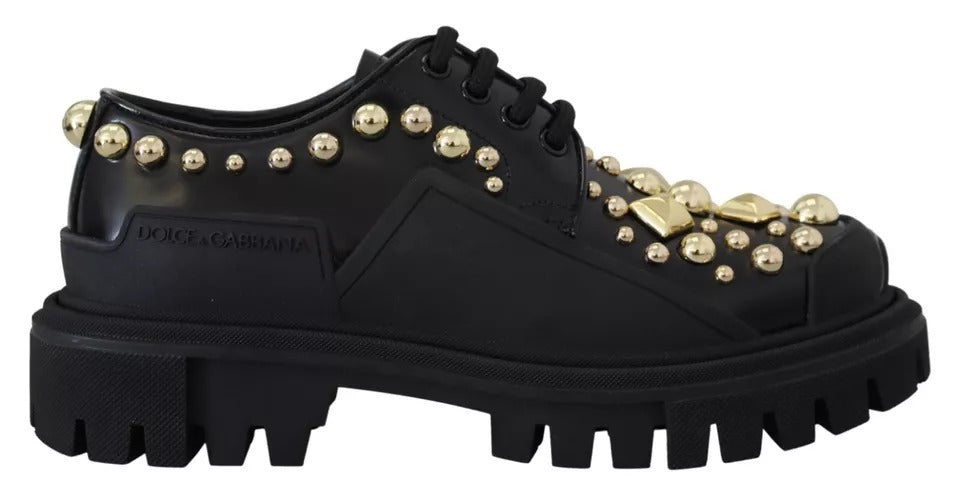 Dolce & Gabbana – Trekking-Derby-Schuhe aus schwarzem Leder mit Verzierung